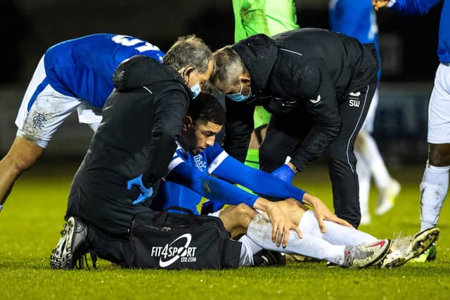 Rangers defender Leon Balogun after suffering a head knock against St Mirren. Picture: SNS