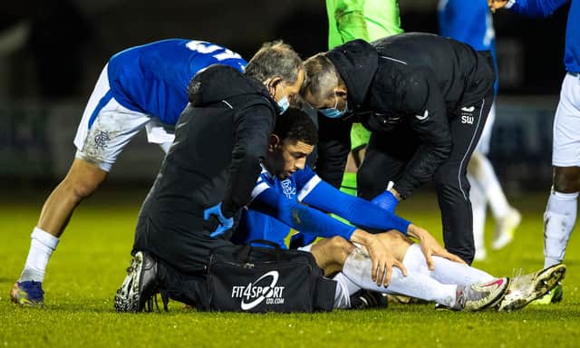 Rangers defender Leon Balogun after suffering a head knock against St Mirren. Picture: SNS