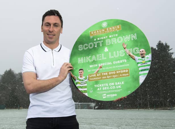 Celtic icon Scott Brown returns to his old Lennoxtown stomping ground to promote a special evening to be held at the SECC on May 18 that will see the  37-year-old and former team-mate Mikel Lustig  honoured. (Photo by Craig Foy / SNS Group)
