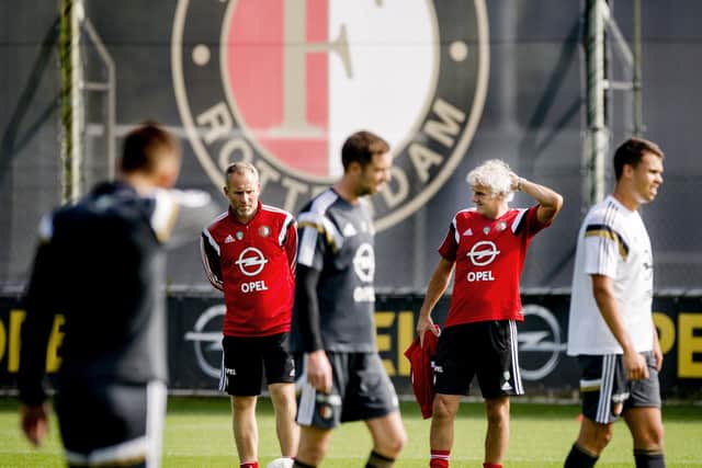 Former Feyenoord strength and conditioning coach Arno Philips (second from left facing camera) is joining Giovanni van Bronckhorst at Rangers. (Photo credit should read ROBIN VAN LONKHUIJSEN/AFP via Getty Images)