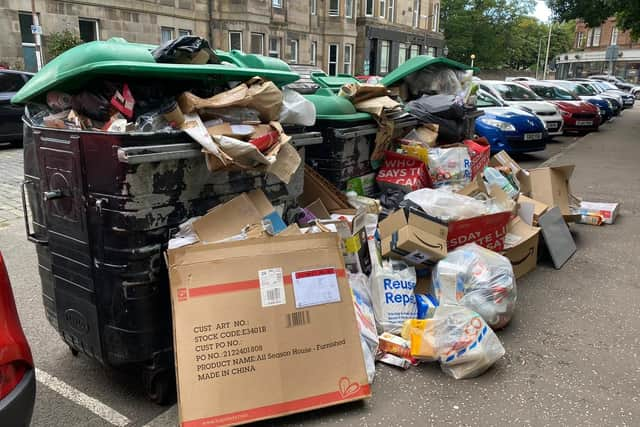 Rubbish has been piling up in streets around Edinburgh since the strike action began.