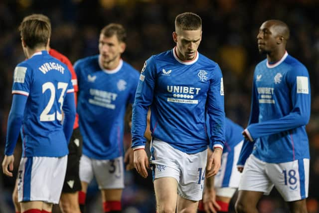 Rangers winger Ryan Kent looks dejected after the 3-1 defeat to Ajax at Ibrox that sealed the worst record in Champions League history. (Photo by Alan Harvey / SNS Group)