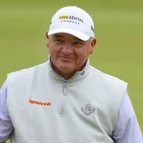 Paul Lawrie of Scotland reacts on the 18th during the Celebration of Champions Challenge at St Andrews. Picture: Andrew Redington/Getty Images.