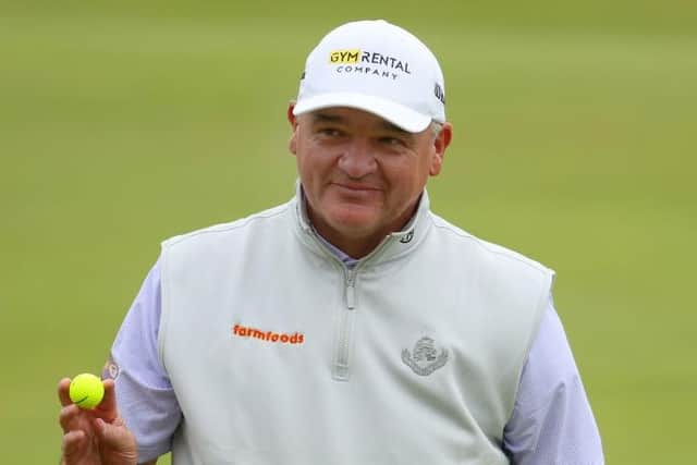 Paul Lawrie of Scotland reacts on the 18th during the Celebration of Champions Challenge at St Andrews. Picture: Andrew Redington/Getty Images.