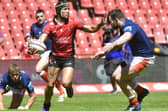 Emirates Lions winger Edwill Van Der Merwe on the attack against Edinburgh during the South Africa side's 55-21 win in Johannesburg. (Photo by Sydney Seshibedi/Gallo Images)