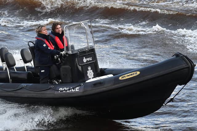 Nicola Walker (DI Annika Strandhed) and Jamie Sives (DS Michael McAndrews) filming scenes on Glasgow's River Clyde earlier this year.