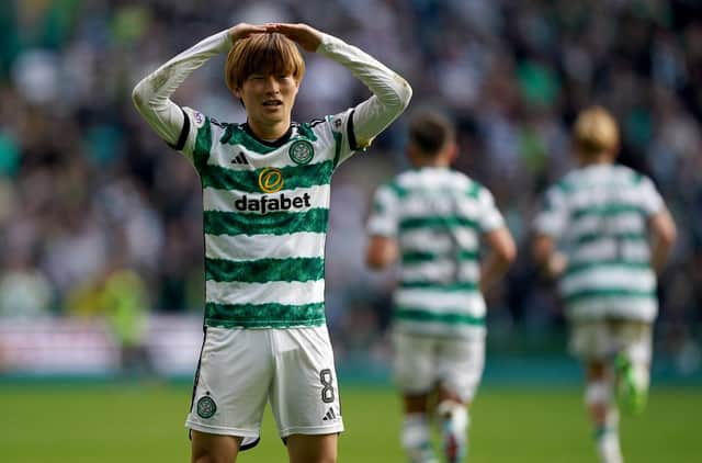 Kyogo Furuhashi was on target as Celtic overcame Dundee 3-0 at Parkhead.