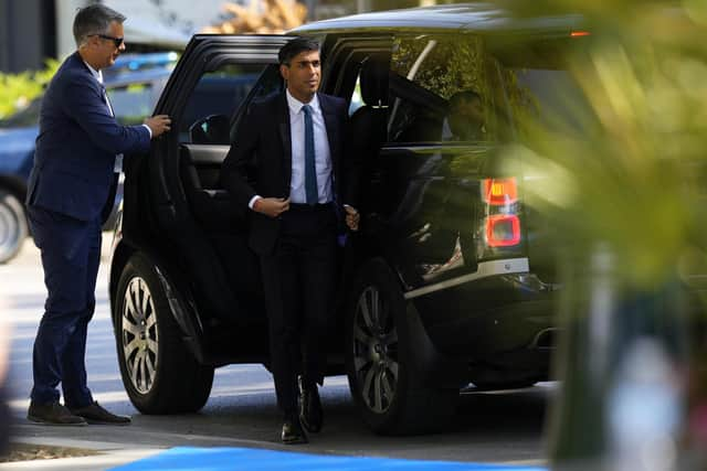 Prime Minister Rishi Sunak arrives at the Europe Summit in Granada, Spain. Picture: AP Photo/Manu Fernandez