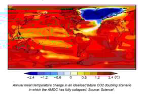 Scotland could suffer an annual mean temperature change of up to -2.4°C in ‘an idealised future CO2 doubling scenario in which the AMOC has fully collapsed’.