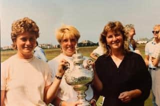 Catriona Matthew, Kathryn Imrie and Elaine Farquharson Black after winning the team trophy at the 1989 British Ladies' Championship