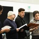 Reuben Joseph, Harry Ward, Charlie West and Martin Quinn in rehearsals for the new National Theatre of Scotland production of Orphans PIC: Eoin Carey