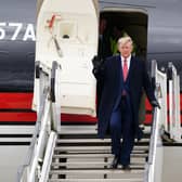 Donald Trump arrives in his private jet at Aberdeen International Airport (Picture: Jane Barlow/PA)
