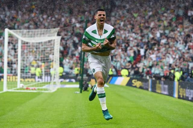 Celtic's Tom Rogic celebrates his late winner against Aberdeen in 2017. (Picture: SNS / Craig Williamson)