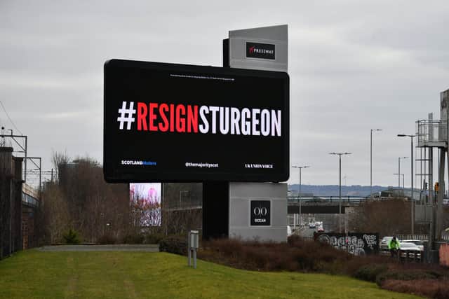 Today, The Majority, with the support of Scotland Matters, UK Union Voice and 'over 250 donors' who contributed to a crowdfunding campaign, launches the #ResignSturgeon campaign, the first in a series of campaigns leading up to the Scottish Elections on May 6 picture: John Devlin