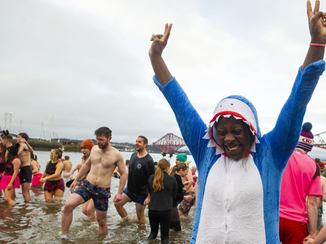 The unofficial Loony Dook at South Queensferry