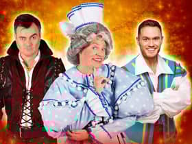Grant Stott is The Henchman, Allan Stewart is Nurse May and Jordan Young is Muddles in Snow White and the Seven Dwarfs at Edinburgh's Festival Theatre