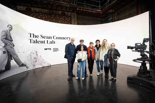 The Sean Connery Talent Lab is launched by National Film and Television School director Jon Wardle, Jason Connery, Jason’s partner Fiona, Holly Gordon, founding executive director of the Sean Connery Foundation, Stephane Connery, Stephane’s partner Tania and Alison Goring, head of NFTS Scotland. Picture: Tim Whitby