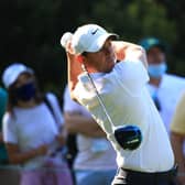 Rory McIlroy plays his shot from the 15th tee during a practice round prior to the Masters at Augusta National Golf Club on Tuesday. Picture: Mike Ehrmann/Getty Images.