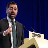 First Minister Humza Yousaf during his speech during the SNP annual conference at the Event Complex Aberdeen (TECA) in Aberdeen.