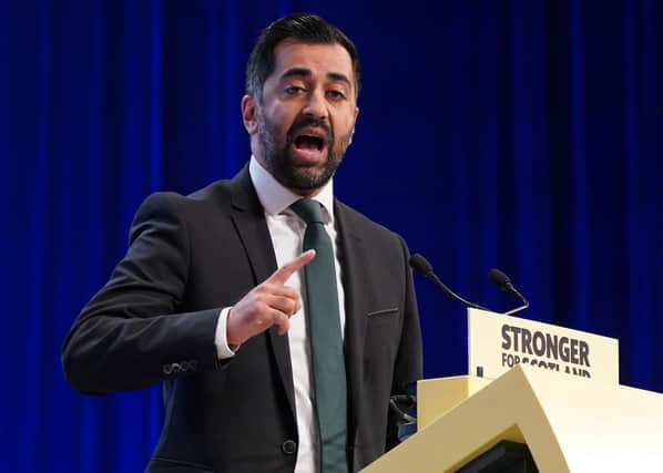First Minister Humza Yousaf during his speech during the SNP annual conference at the Event Complex Aberdeen (TECA) in Aberdeen.
