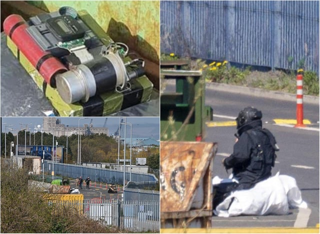 A member of the bomb disposal unit inspects the object. Pictures: Supplied/ Andy O'Brien