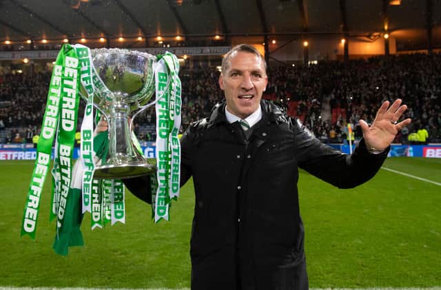 Brendan Rodgers with the 2018 League Cup which brought him a seventh-straight trophy as Celtic manager - a feat never before achieved in the Scottish game. (Photo by Craig Wiliamson/SNS Group).