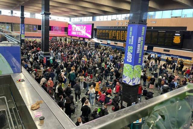 Travellers took to twitter reported 'rammed' Euston station on Sunday