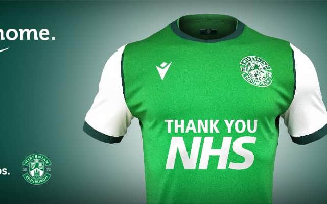 The new Hibs home top with the 'Thank You NHS' design. Picture: SNS