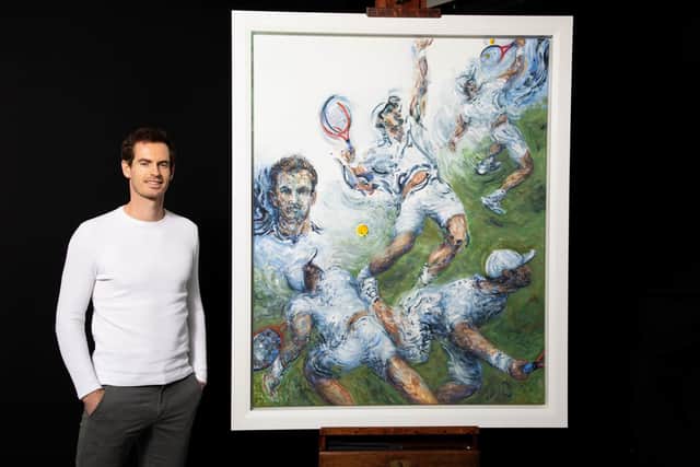 Sir Andy Murray with a new painting of himself by Maggi Hambling/ Picture: David Parry/National Portrait Gallery/PA Wire