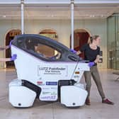 A prototype LUTZ Pathfinder, used for the first test of fully self-driving cars in public in the UK, goes on display at the National Museum of Scotland. PIC: Neil Hanna Photography