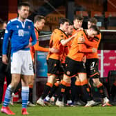 Dundee United celebrate Lawrence Shankland's phenomenal goal. Picture: SNS