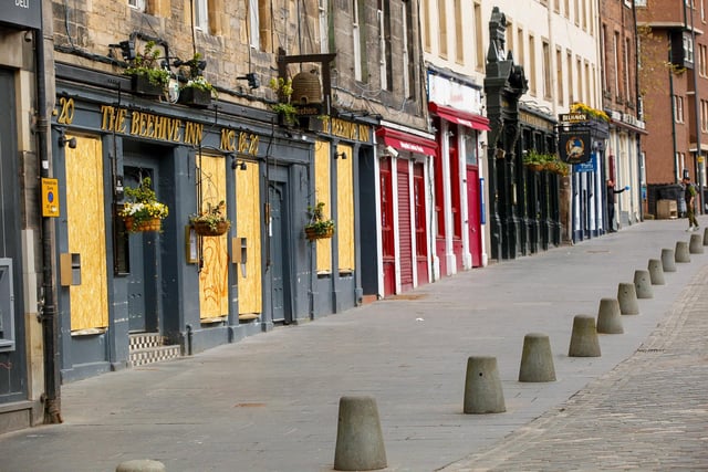 Bars along the Grassmarket were boarded up, and customers stayed at home.