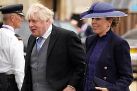 Former prime minister Boris Johnson and his wife Carrie Johnson arriving at Westminster Abbey, central London, ahead of the coronation ceremony.