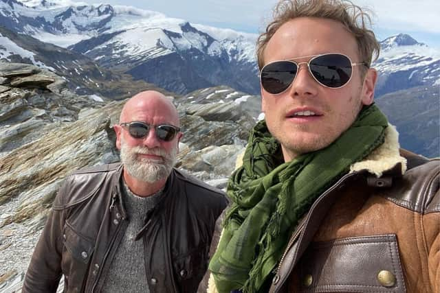 Outlander star Sam Heughan with his bestie Graham McTavish filming Men In Kilts (Sam Heughan social media)