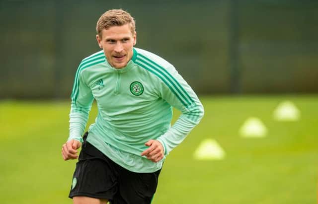 Carl Starfelt during Celtic Training at Lennoxtown on September 10 , 2021, in Glasgow, Scotland. (Photo by Ross MacDonald / SNS Group)