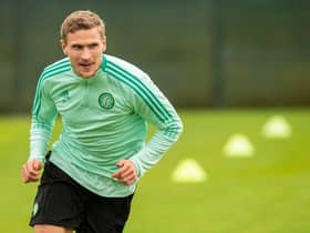 Carl Starfelt during Celtic Training at Lennoxtown on September 10 , 2021, in Glasgow, Scotland. (Photo by Ross MacDonald / SNS Group)