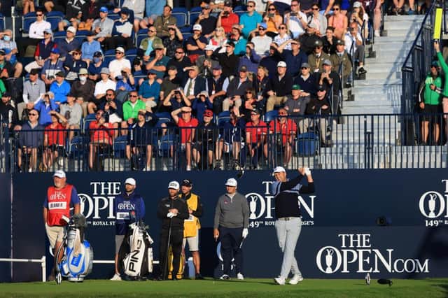 Richard Bland hits the opening tee shot off the first during the opening round of the 149th Open at Royal St George’s. Picture: Chris Trotman/Getty Images.