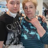 Ukrainian refugee Varvara Shevtsova pictured with her grandmother in Germany