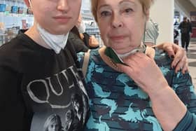 Ukrainian refugee Varvara Shevtsova pictured with her grandmother in Germany