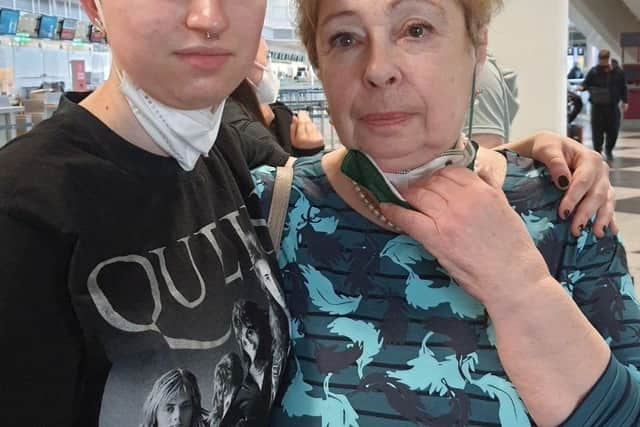 Ukrainian refugee Varvara Shevtsova pictured with her grandmother in Germany