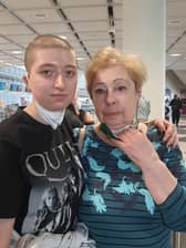 Ukrainian refugee Varvara Shevtsova pictured with her grandmother in Germany