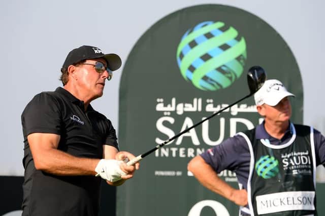 Phil Mickelson in action during the pro-am event prior to the Saudi International powered by SoftBank Investment Advisers at Royal Greens Golf and Country Club in King Abdullah Economic City. Picture: Ross Kinnaird/Getty Images.
