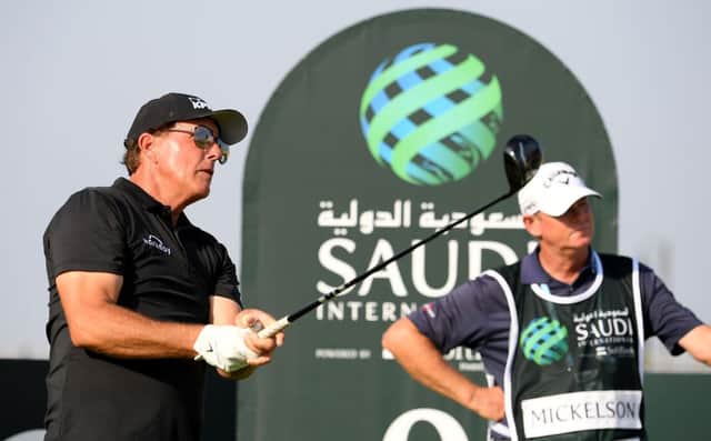Phil Mickelson in action during the pro-am event prior to the Saudi International powered by SoftBank Investment Advisers at Royal Greens Golf and Country Club in King Abdullah Economic City. Picture: Ross Kinnaird/Getty Images.