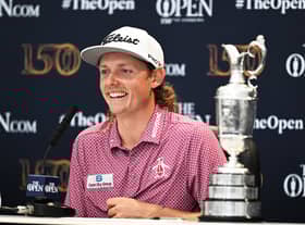 Cameron Smith speaks to the media at a press conference after winning the 150th Open Golf at St Andrews last year. Picture: Ian Rutherford.