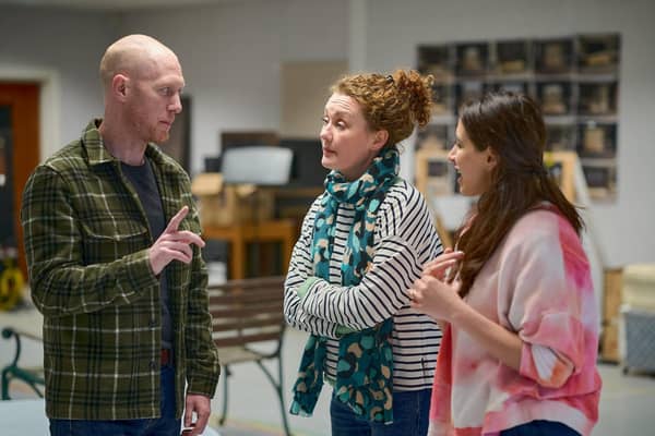 From left to right: Matthew Trevannion, Kirsty Stuart and Nalini Chetty in rehearsals for A Streetcar Named Desire PIC: Fraser Band