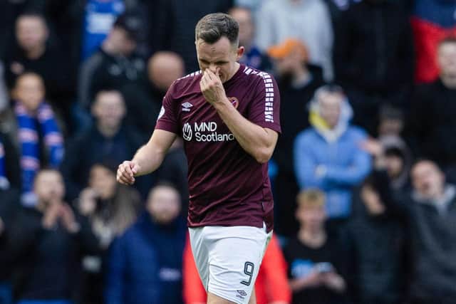 Lawrence Shankland cut a frustrated figure as the Hearts talisman drew a blank against Rangers.