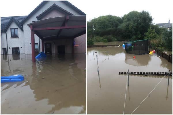 In total, 14 houses had to be abandoned by residents of Pyothall Court when flood defences built along the nearby Brox Burn failed on Thursday evening, after heavy rainfall that started at around 5pm.