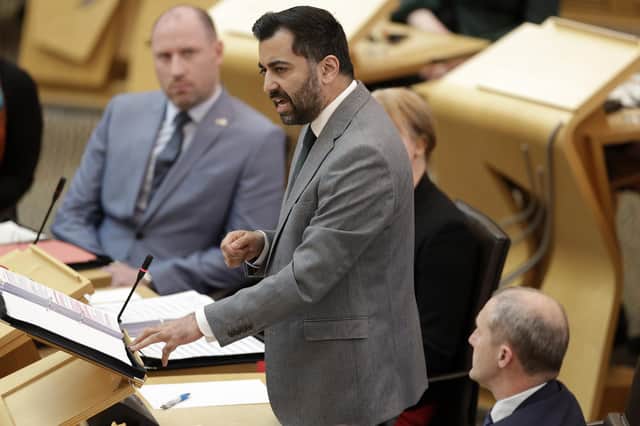 Scottish First Minister Humza Yousaf attends First Minister's Questions at Scottish Parliament on April 20, 2023 in Edinburgh, Scotland. (Photo by Jeff J Mitchell/Getty Images)