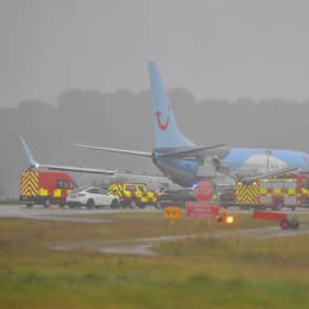 The plane skidded of the runway at Leeds Bradford Airport amid high winds and heavy rain