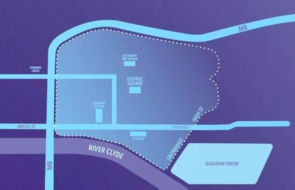 The low emission zone boundaries are on the city centre sides of the M8 and River Clyde, and the High Street and Saltmarket. Picture: Glasgow City Council